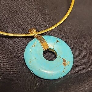 14k Vintage Huge  Turquoise and Gold Pendant Necklace